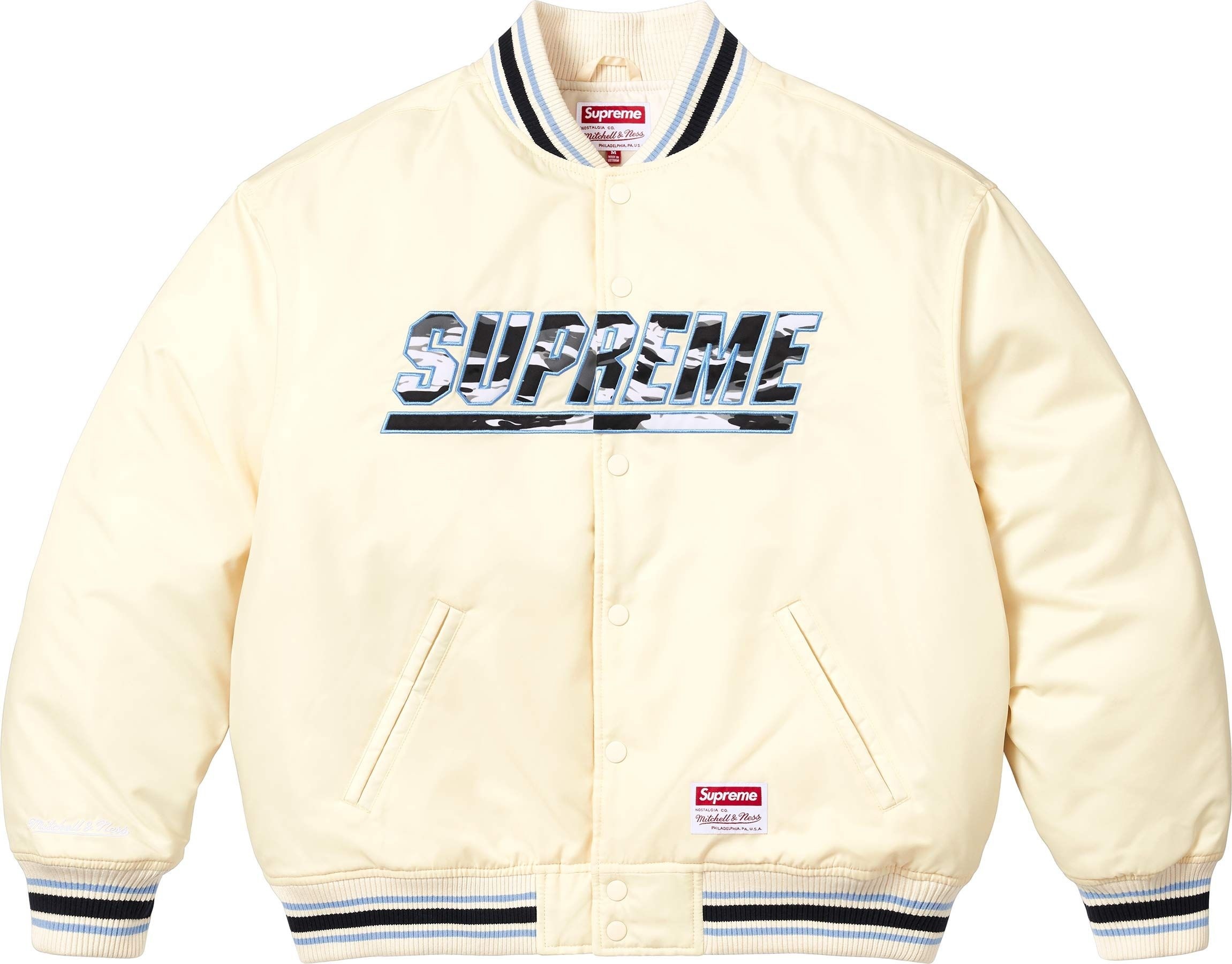 Supreme®/Mitchell & Ness® Camo Logo Varsity Jacket view 10